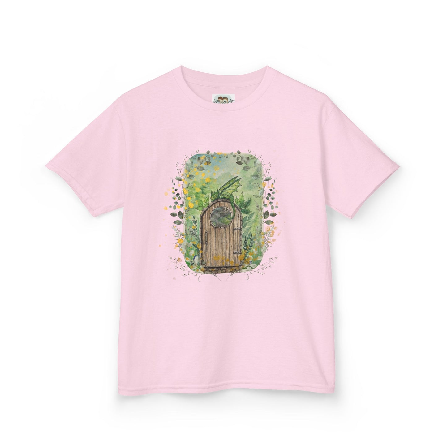 Whimsical Dragon Garden Door Kids Tee, Playful Cotton T-Shirt for Boys and Girls, Nature-Inspired Apparel, Perfect Gift for Birthdays