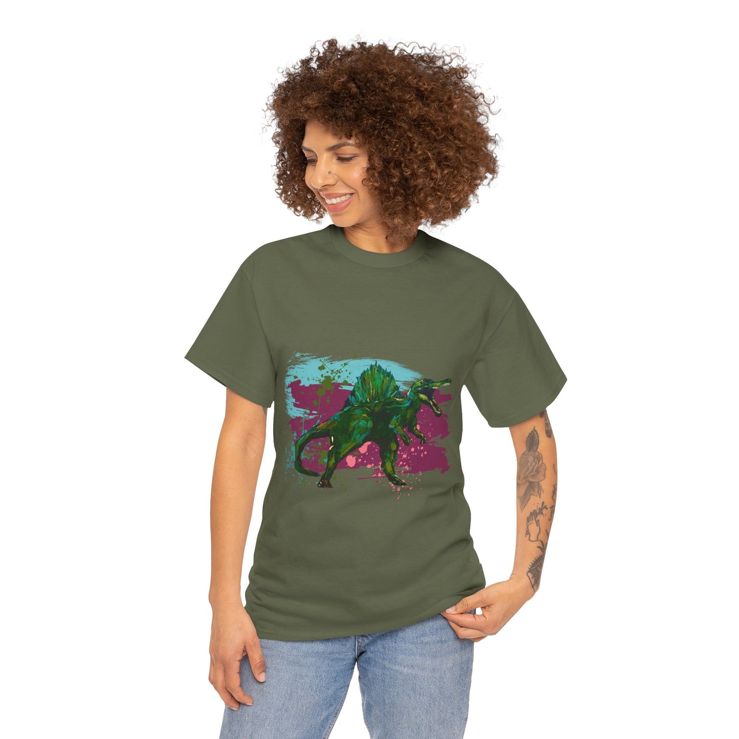 Vibrant Dinosaur Art Unisex Heavy Cotton Tee, Graphic Tee, Gift for Dinosaur Lovers, Casual Wear, Cool T-Shirt, Eco-Friendly Fashion