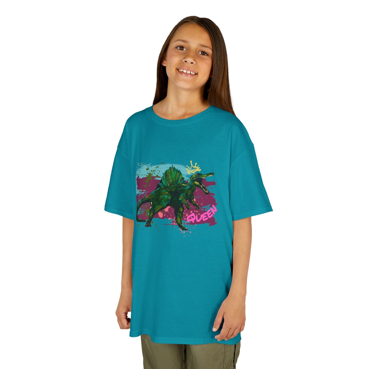 Kids Spinosaurus Queen of the Dinosaurs Graphic Tee, Fun Kids Shirt, Playful Dinosaur Art