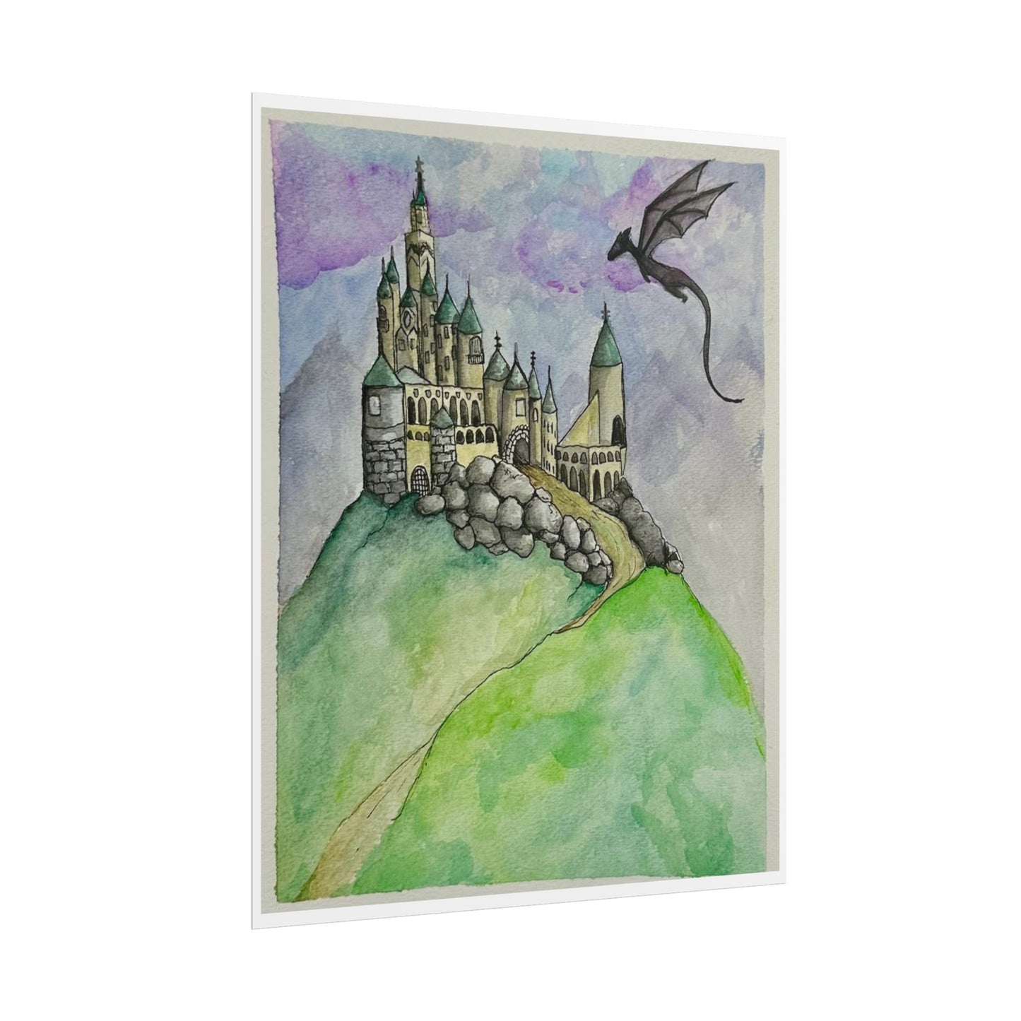 Fantasy Castle Rolled Poster, Dragon Artwork Print, Magical Wall Decor, Gift for Fantasy Lovers, Home Decor