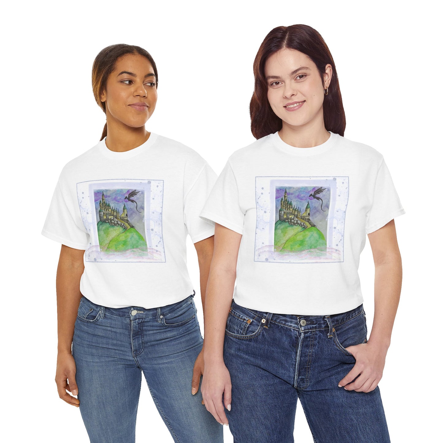 Dragon Castle Tee, Fantasy T-Shirt, Unisex Graphic Tee, Whimsical Apparel, Gift for Dreamers, Unique Artwork Shirt