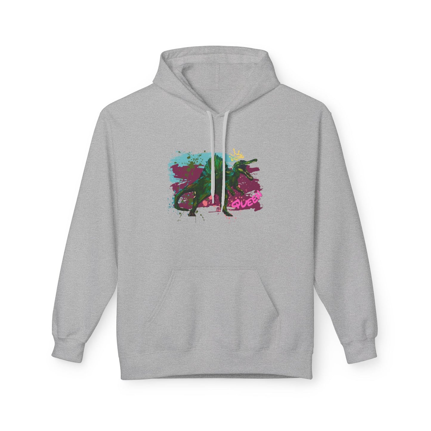 Vibrant Artistic Dinosaur Queen Unisex Hoodie, Cozy Fleece Sweatshirt for Art Lovers, Perfect Gift for Birthdays, Casual Wear, Festivals