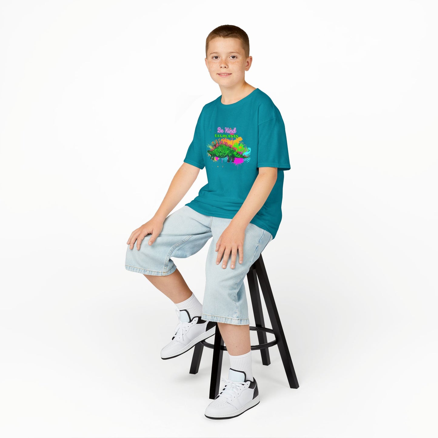 Kids Eco-Friendly Dinosaur Tee - BE KIND EAT PLANTS Fun Graphic Shirt for Boys and Girls, Perfect for Birthday and Christmas Gifts