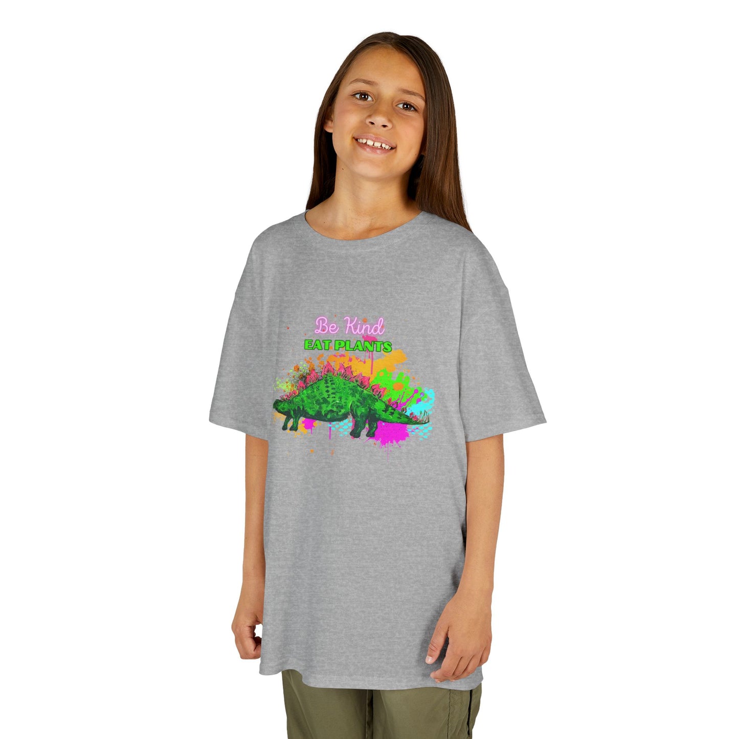 Kids Eco-Friendly Dinosaur Tee - BE KIND EAT PLANTS Fun Graphic Shirt for Boys and Girls, Perfect for Birthday and Christmas Gifts