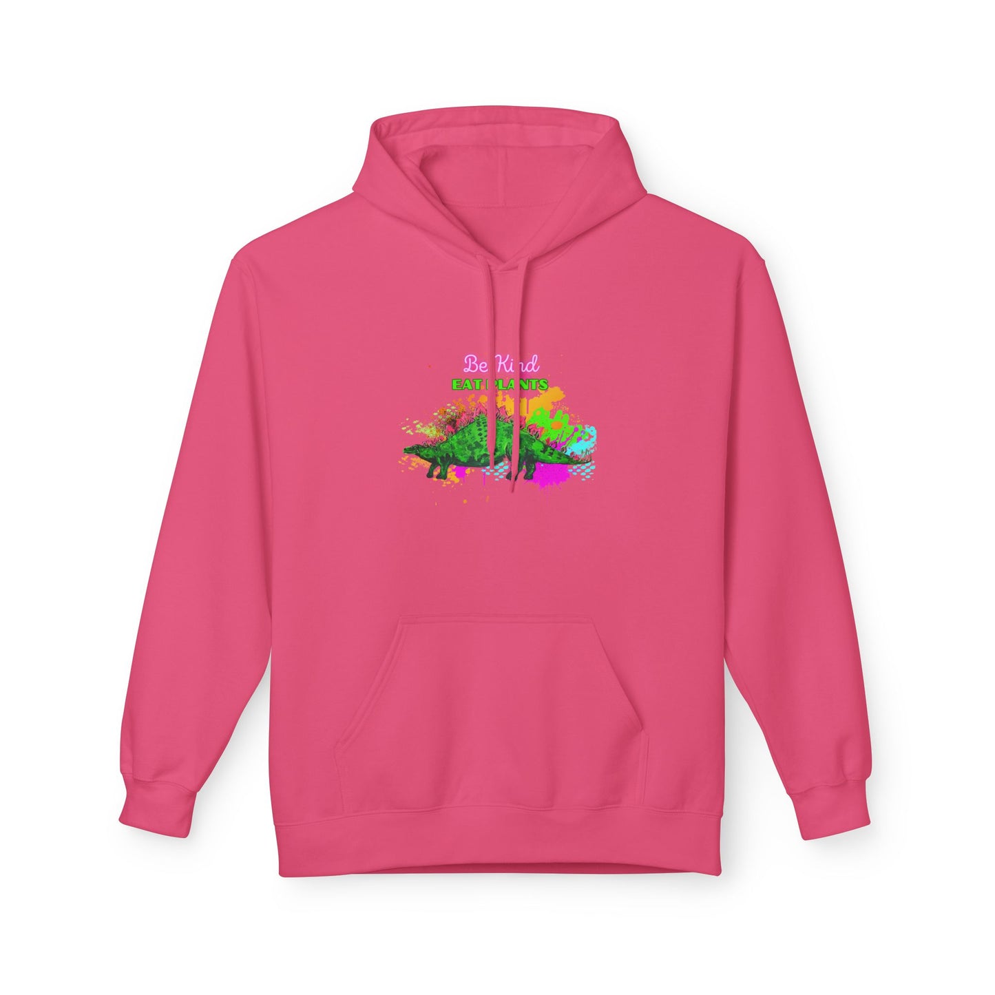 Vibrant Inspirational Steggy Dino Hoodie, Be KIND eat Plants, Colorful Fleece Sweatshirt, Casual Wear, Gift for Friends, Motivation Apparel