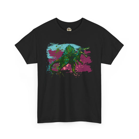 Vibrant Spinosaurus Dinosaur Wearable Art Unisex Heavy Cotton Tee, Eco-Friendly Fashion