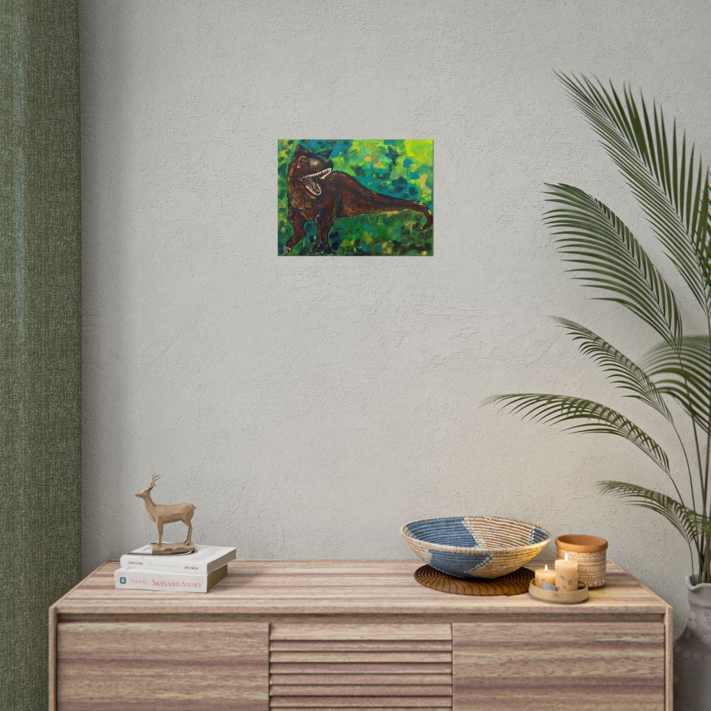 Dinosaur Art Print | Rolled Poster | Unique Decor for Kids, Nursery Wall Art, Birthday Gift, Fun Home Decoration, Horned T-Rex Art
