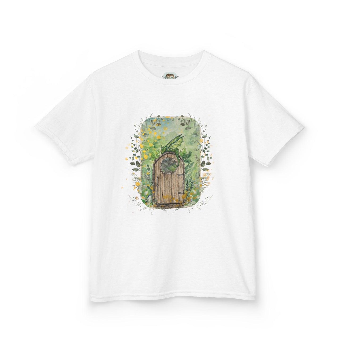 Whimsical Dragon Garden Door Kids Tee, Playful Cotton T-Shirt for Boys and Girls, Nature-Inspired Apparel, Perfect Gift for Birthdays