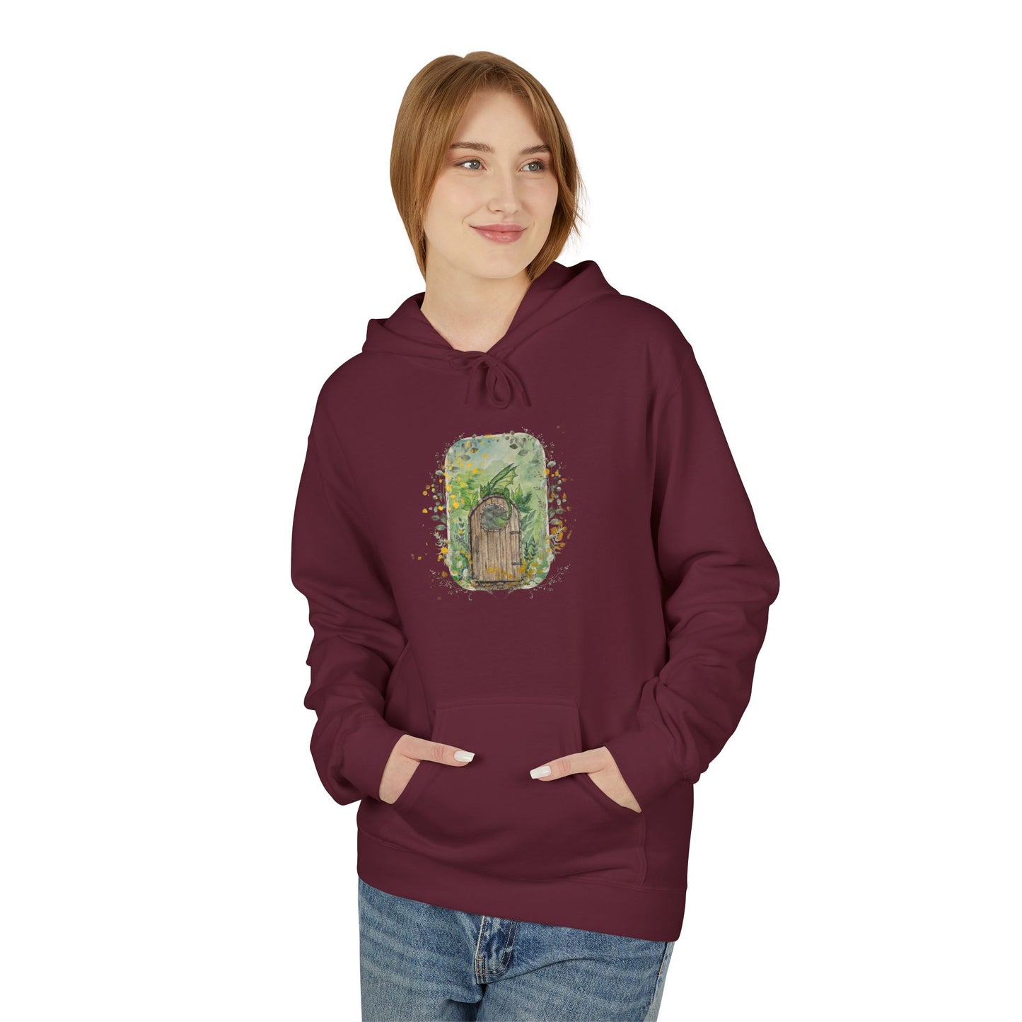 Nature-Inspired Dragon Unisex Fleece Hoodie, Cozy Wear, Outdoor Apparel, Eco-Friendly Gift, Perfect for Hiking, Casual Look