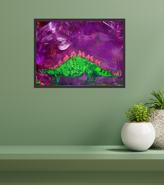 Dinosaur Art Print, Whimsical Wall Decor, Childrens Room, Colorful Dinosaur Poster, Fun Gift for Kids, Playroom Decor, Stegosaurus Art