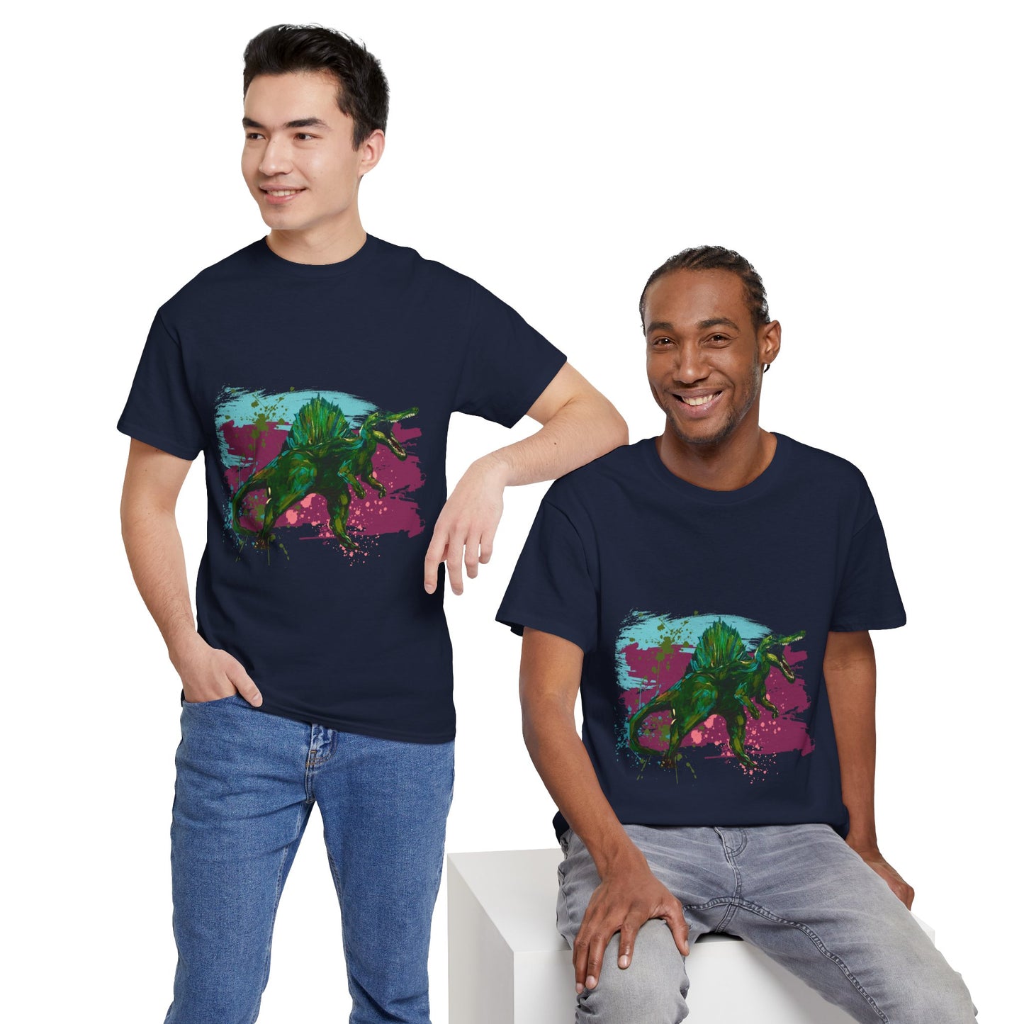 Vibrant Dinosaur Art Unisex Heavy Cotton Tee, Graphic Tee, Gift for Dinosaur Lovers, Casual Wear, Cool T-Shirt, Eco-Friendly Fashion