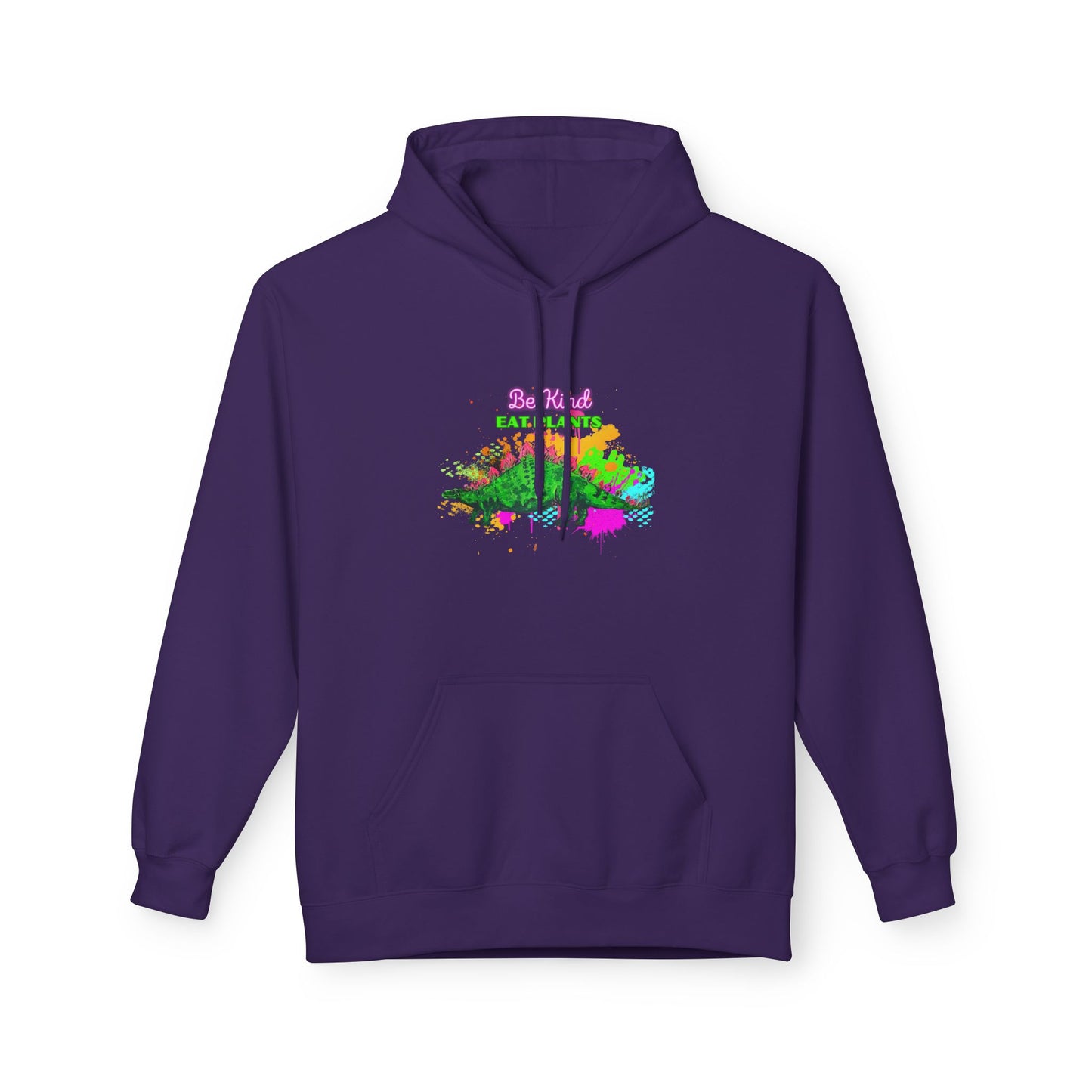 Vibrant Inspirational Steggy Dino Hoodie, Be KIND eat Plants, Colorful Fleece Sweatshirt, Casual Wear, Gift for Friends, Motivation Apparel