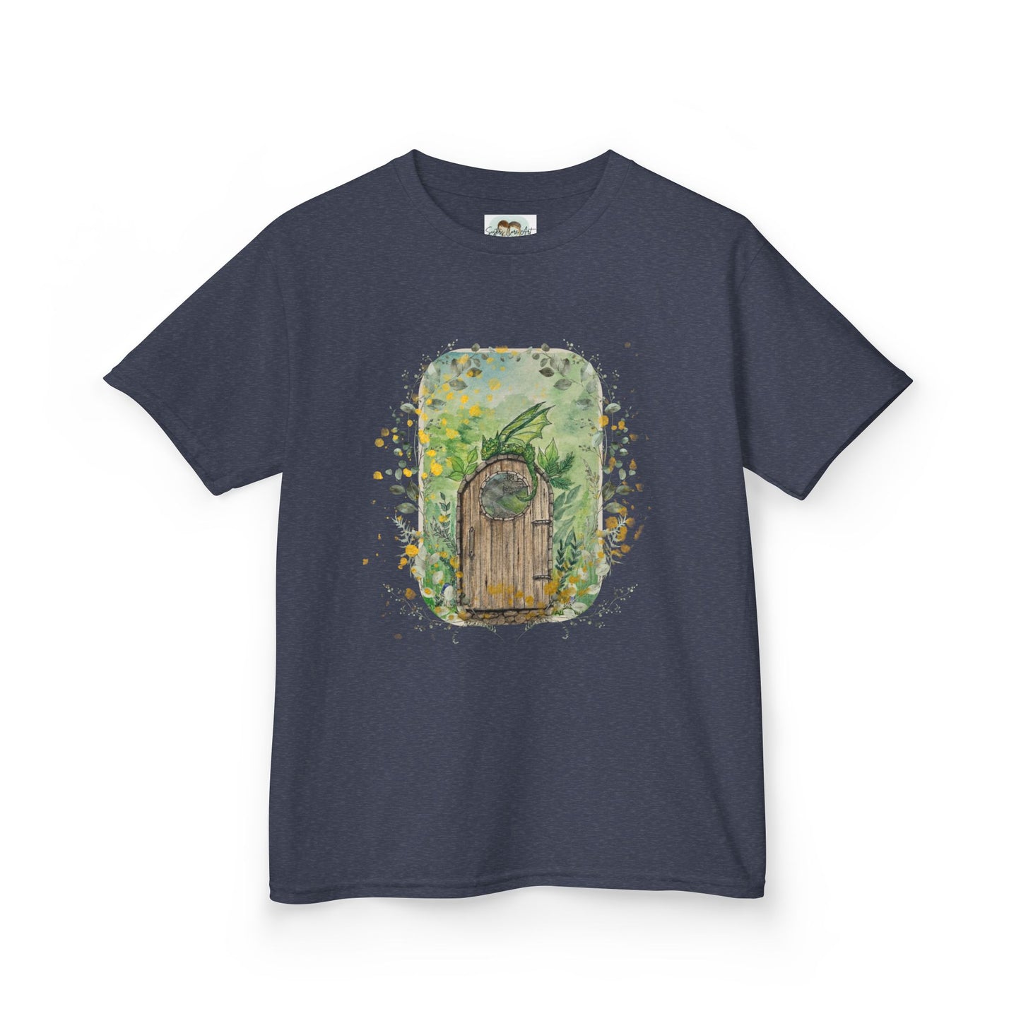 Whimsical Dragon Garden Door Kids Tee, Playful Cotton T-Shirt for Boys and Girls, Nature-Inspired Apparel, Perfect Gift for Birthdays