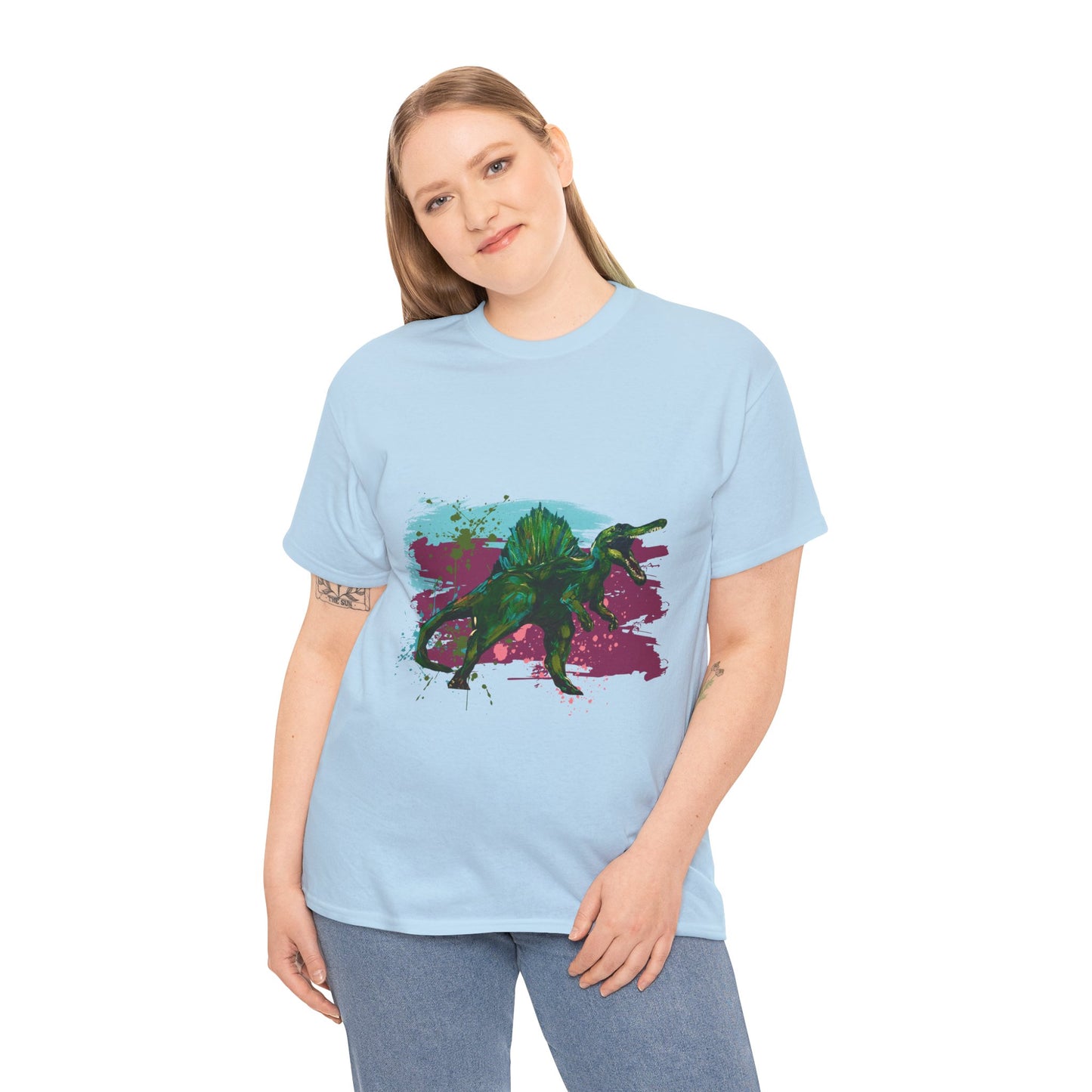 Vibrant Dinosaur Art Unisex Heavy Cotton Tee, Graphic Tee, Gift for Dinosaur Lovers, Casual Wear, Cool T-Shirt, Eco-Friendly Fashion