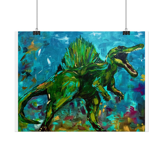 Dinosaur Art Print Poster, Spinosaurus Wall Decor, Kids Room Artwork, Jurassic Theme Gift, Educational Poster, Vibrant Dinosaur Art