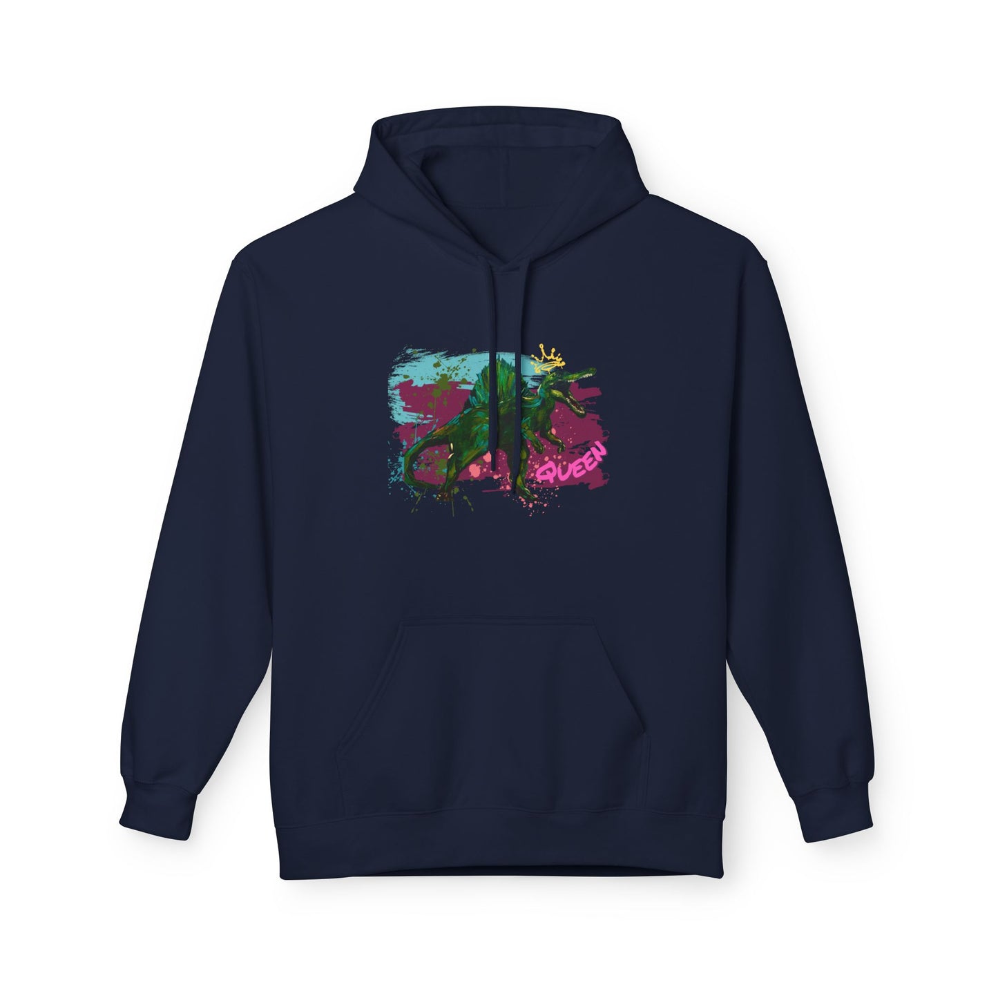 Vibrant Artistic Dinosaur Queen Unisex Hoodie, Cozy Fleece Sweatshirt for Art Lovers, Perfect Gift for Birthdays, Casual Wear, Festivals