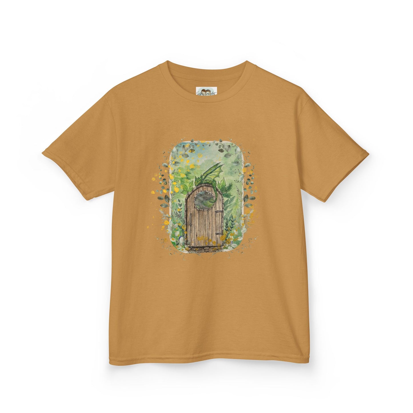 Whimsical Dragon Garden Door Kids Tee, Playful Cotton T-Shirt for Boys and Girls, Nature-Inspired Apparel, Perfect Gift for Birthdays