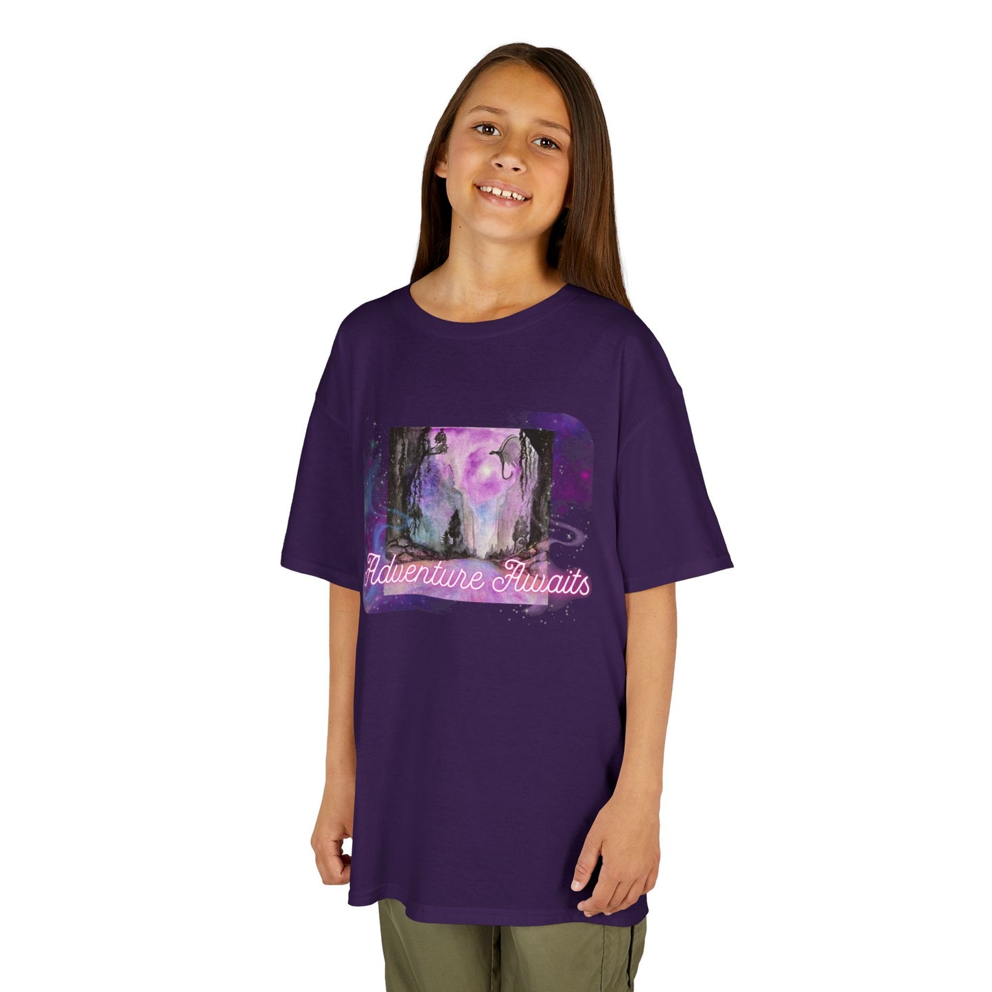 Kids Graphic Tee with Fairy Tale Adventure Vibes, Perfect for Birthday Gifts, Play Dates, Dragon and Fantasy Lovers ADVENTURE AWAITS