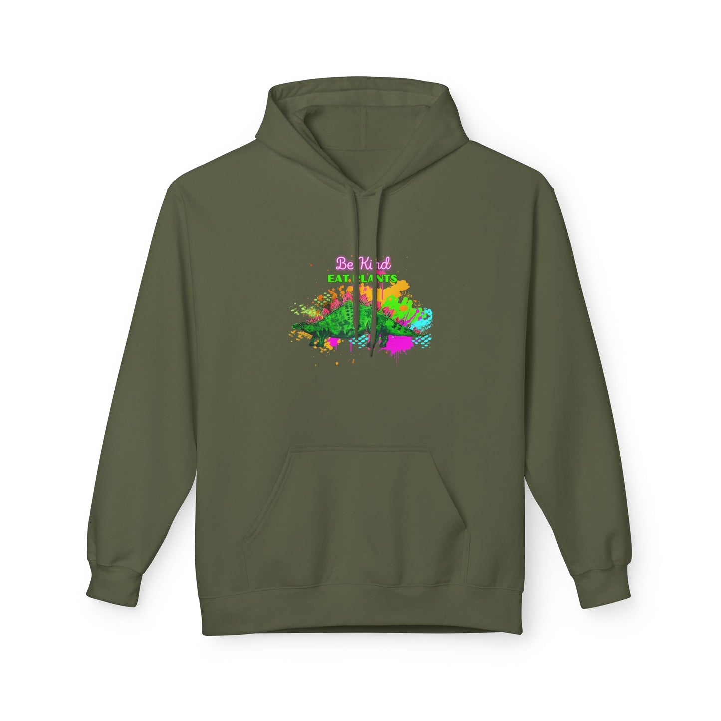 Vibrant Inspirational Steggy Dino Hoodie, Be KIND eat Plants, Colorful Fleece Sweatshirt, Casual Wear, Gift for Friends, Motivation Apparel