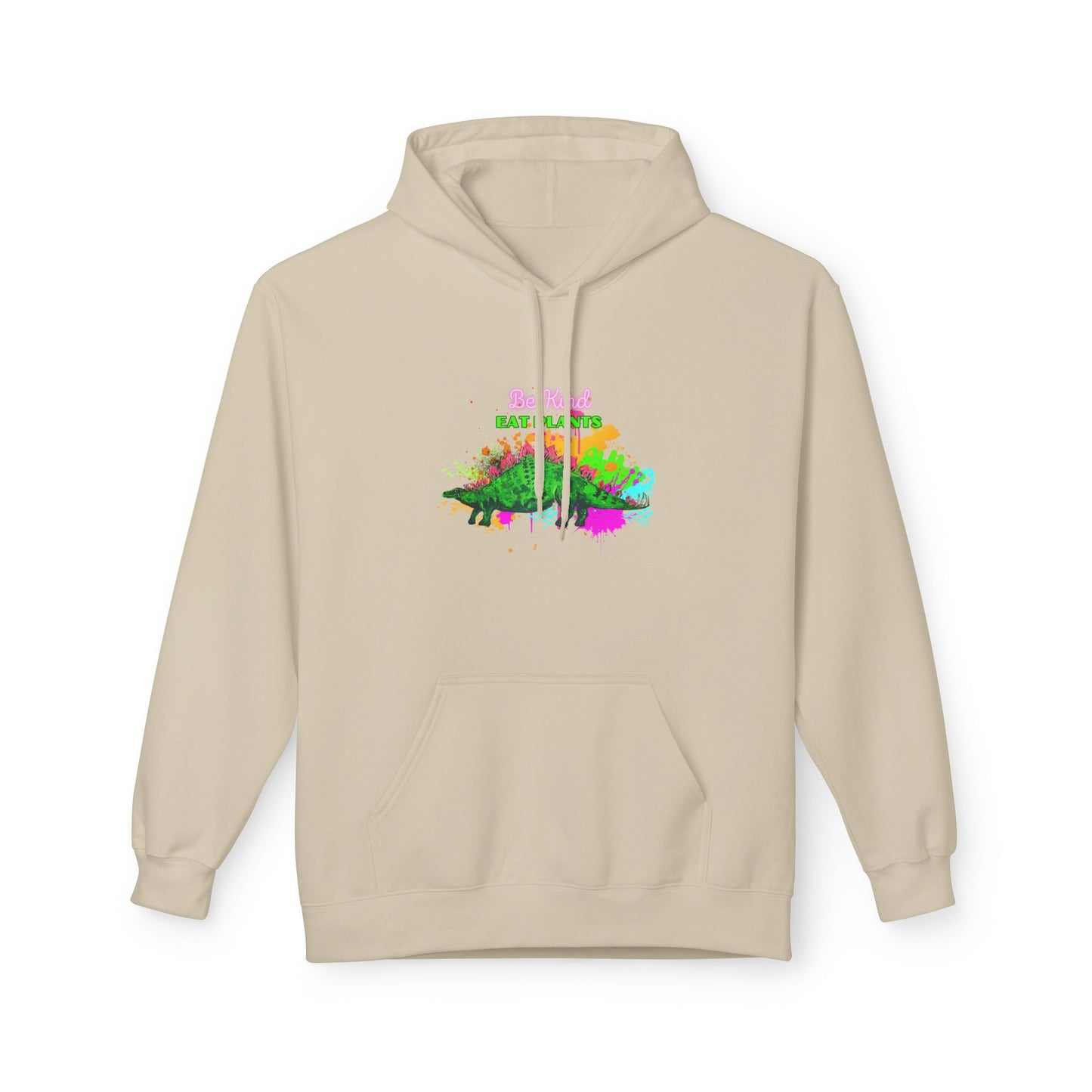 Vibrant Inspirational Steggy Dino Hoodie, Be KIND eat Plants, Colorful Fleece Sweatshirt, Casual Wear, Gift for Friends, Motivation Apparel