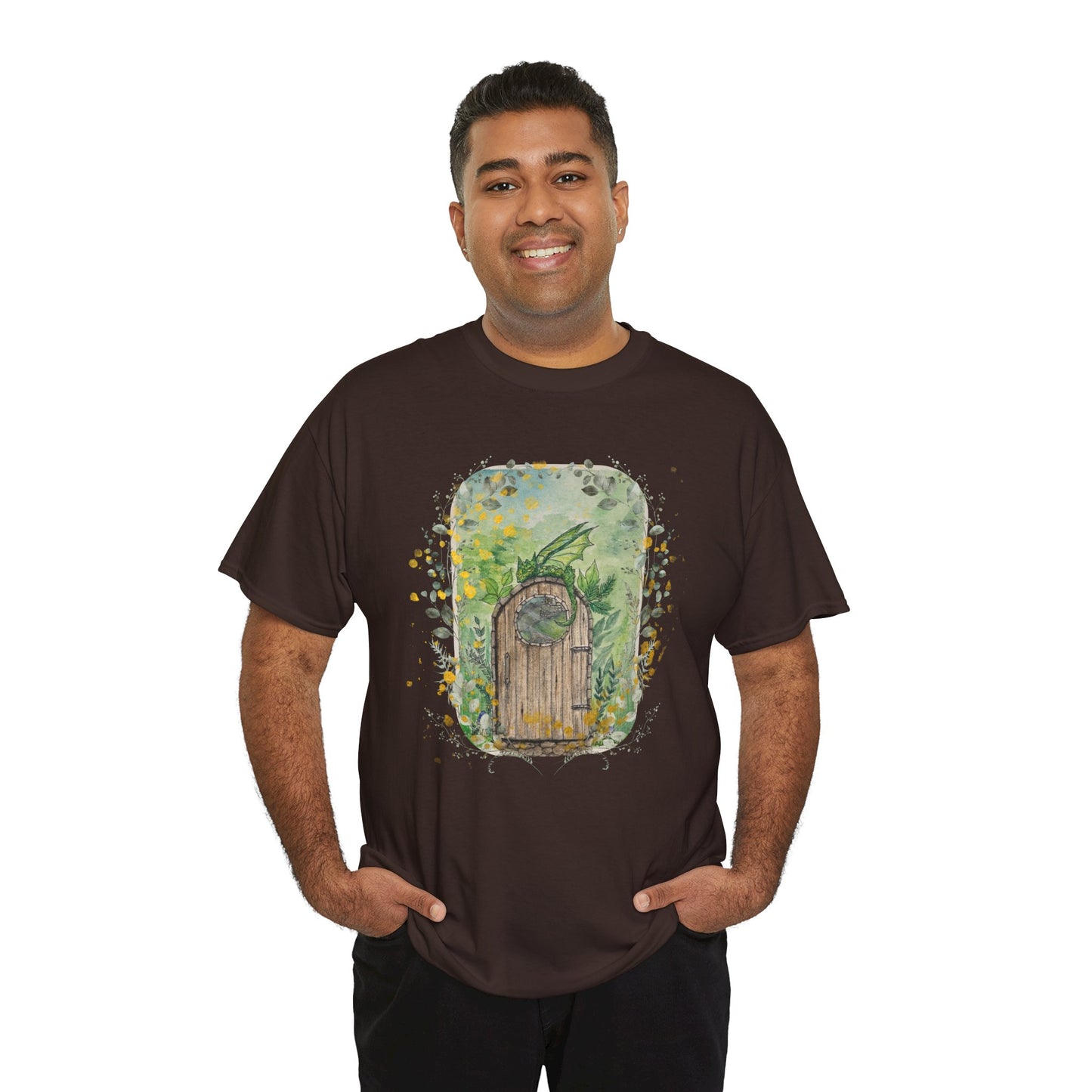 Dragon Guarding the Garden Gate Tee, Perfect Gift for Dragon Lover, Fall Style T-shirt, Fantasy Gift, Eco-Friendly Style