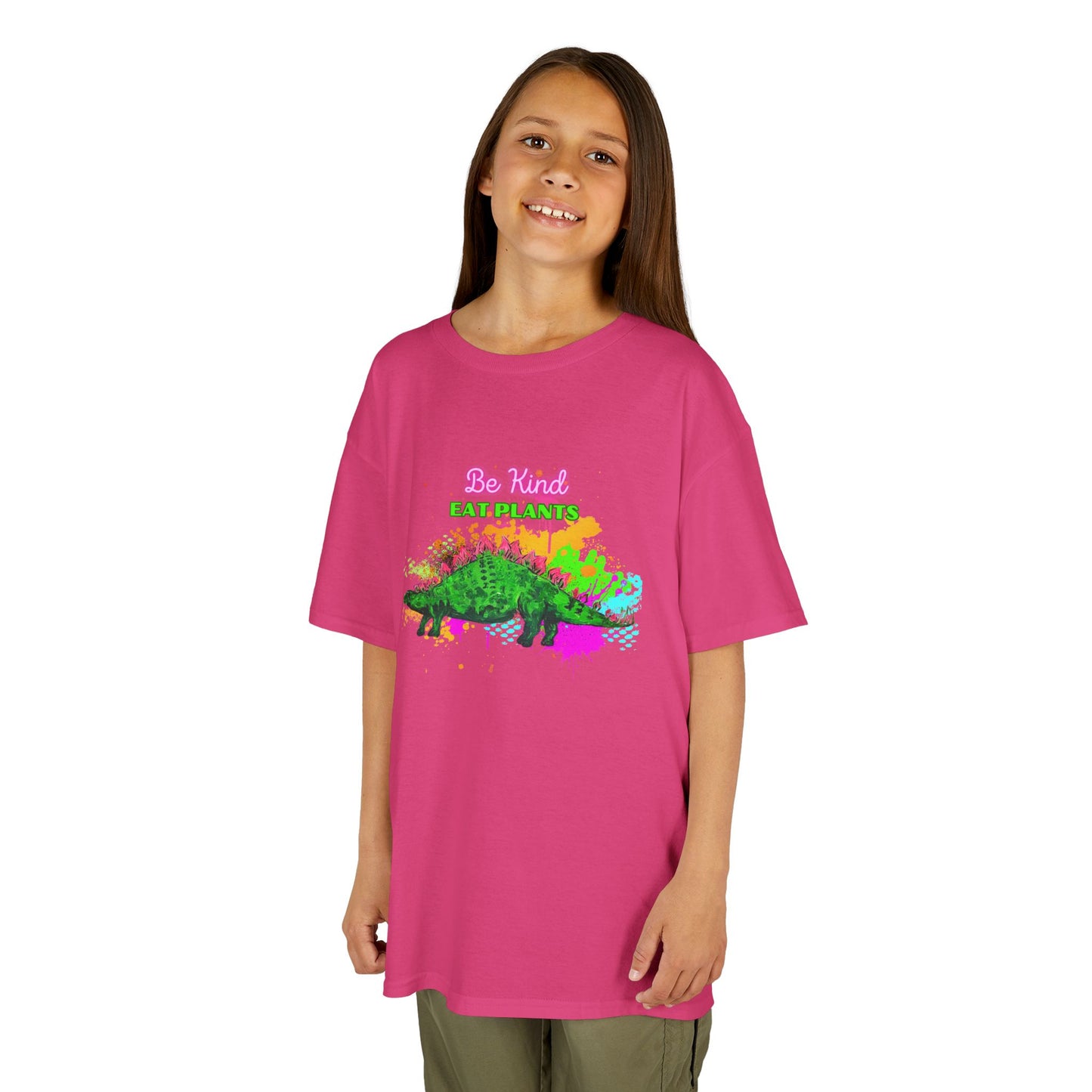 Kids Eco-Friendly Dinosaur Tee - BE KIND EAT PLANTS Fun Graphic Shirt for Boys and Girls, Perfect for Birthday and Christmas Gifts