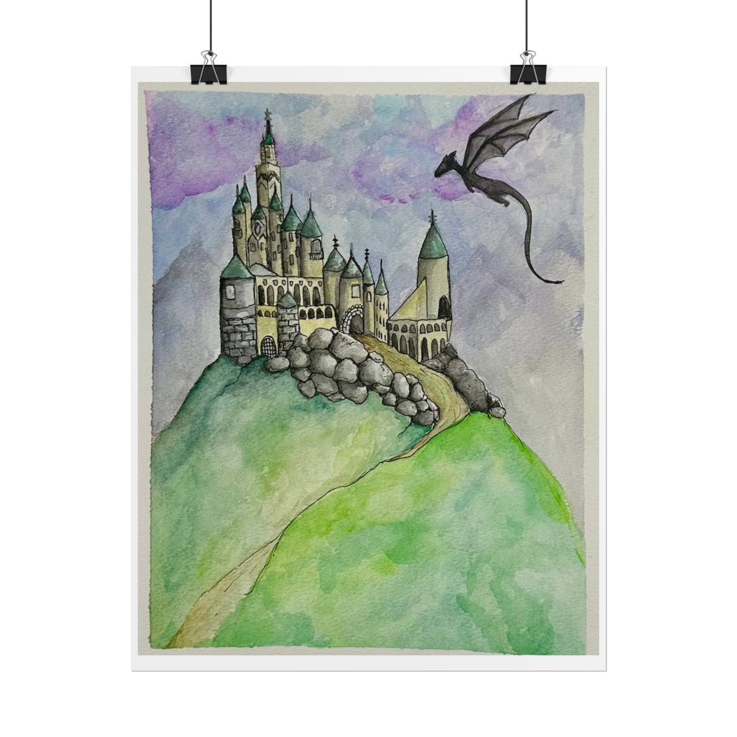 Fantasy Castle Rolled Poster, Dragon Artwork Print, Magical Wall Decor, Gift for Fantasy Lovers, Home Decor