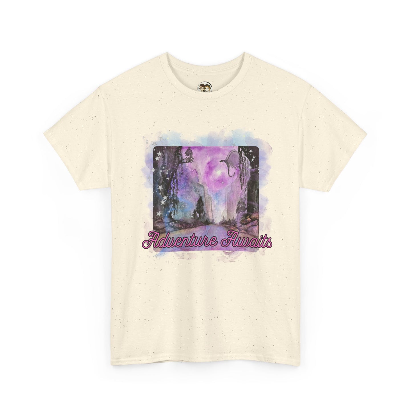 Adventure Awaits Unisex Heavy Cotton Tee, Casual Summer Shirt, Travel Tee, Gift for Nature Lovers, Trendy Graphic Tee