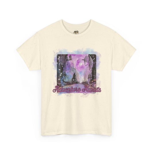 Adventure Awaits Unisex Heavy Cotton Tee, Casual Summer Shirt, Travel Tee, Gift for Nature Lovers, Trendy Graphic Tee