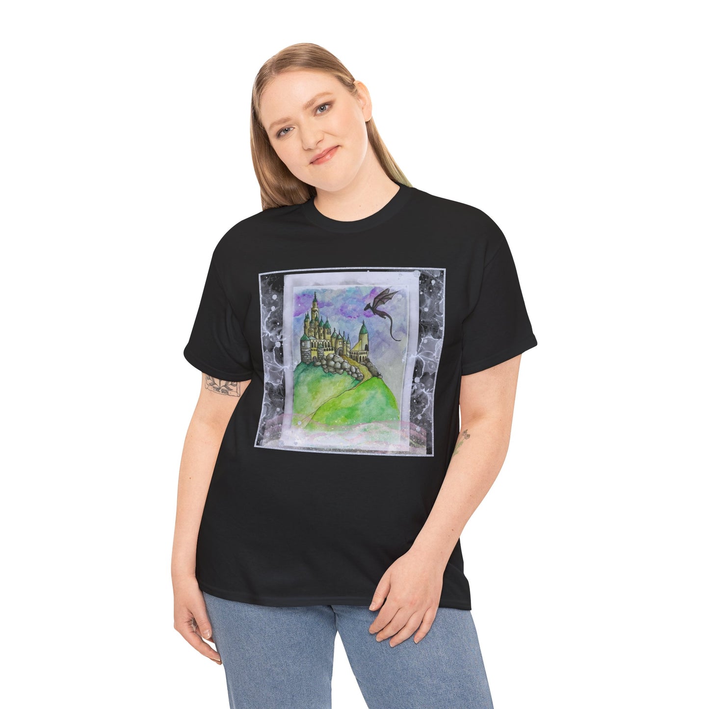 Dragon Castle Tee, Fantasy T-Shirt, Unisex Graphic Tee, Whimsical Apparel, Gift for Dreamers, Unique Artwork Shirt