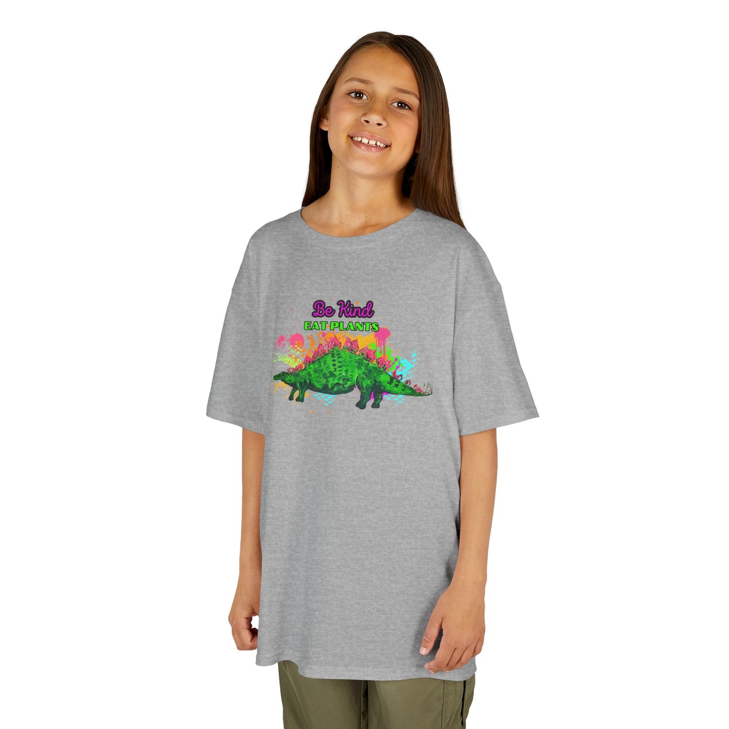 Kids Eco-Friendly Dinosaur Tee - BE KIND EAT PLANTS Fun Stegosaurus Graphic Shirt