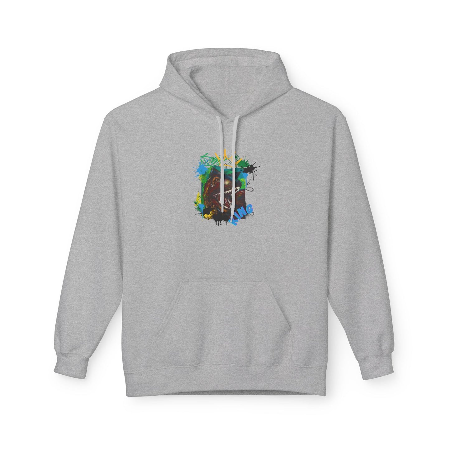 Artistic T-Rex Dino KING Fleece Hoodie, Cozy Sweatshirt, Colorful Hoodie for Art Lovers, Unisex Pullover, Great for Gifts, Casual Wear