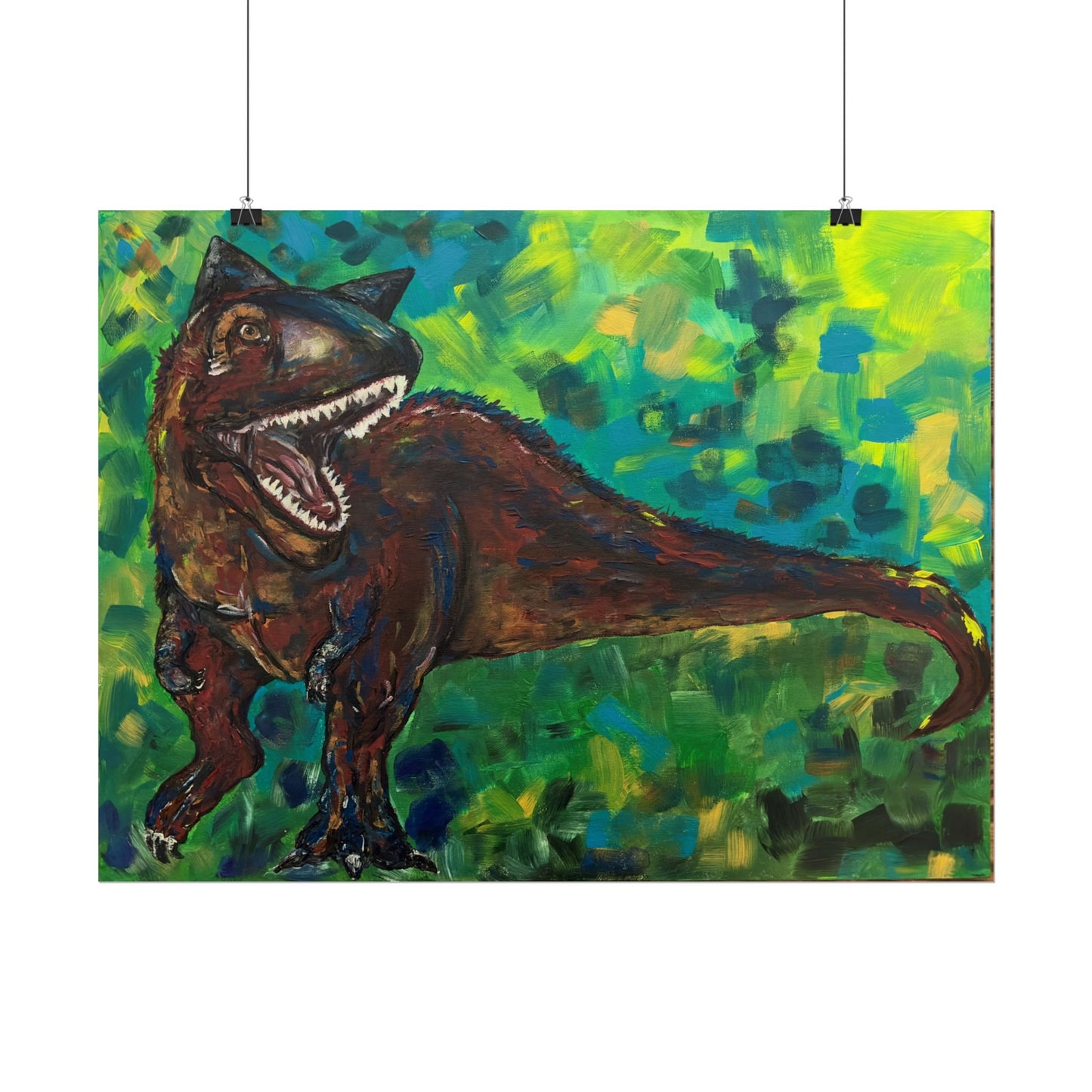 Dinosaur Art Print | Rolled Poster | Unique Decor for Kids, Nursery Wall Art, Birthday Gift, Fun Home Decoration, Horned T-Rex Art