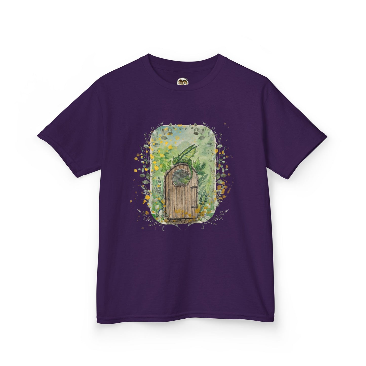 Whimsical Dragon Garden Door Kids Unisex Cotton Tee