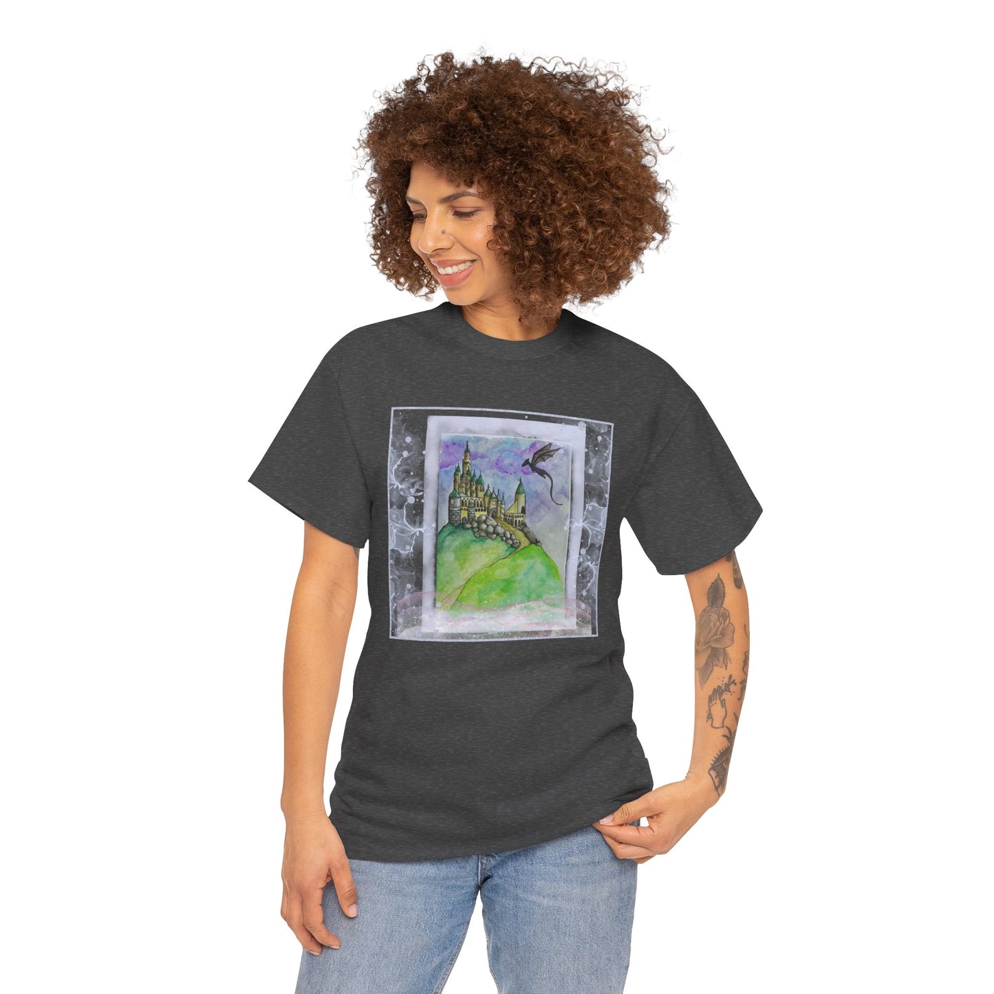 Dragon Castle Tee, Fantasy T-Shirt, Unisex Graphic Tee, Whimsical Apparel, Gift for Dreamers, Unique Artwork Shirt