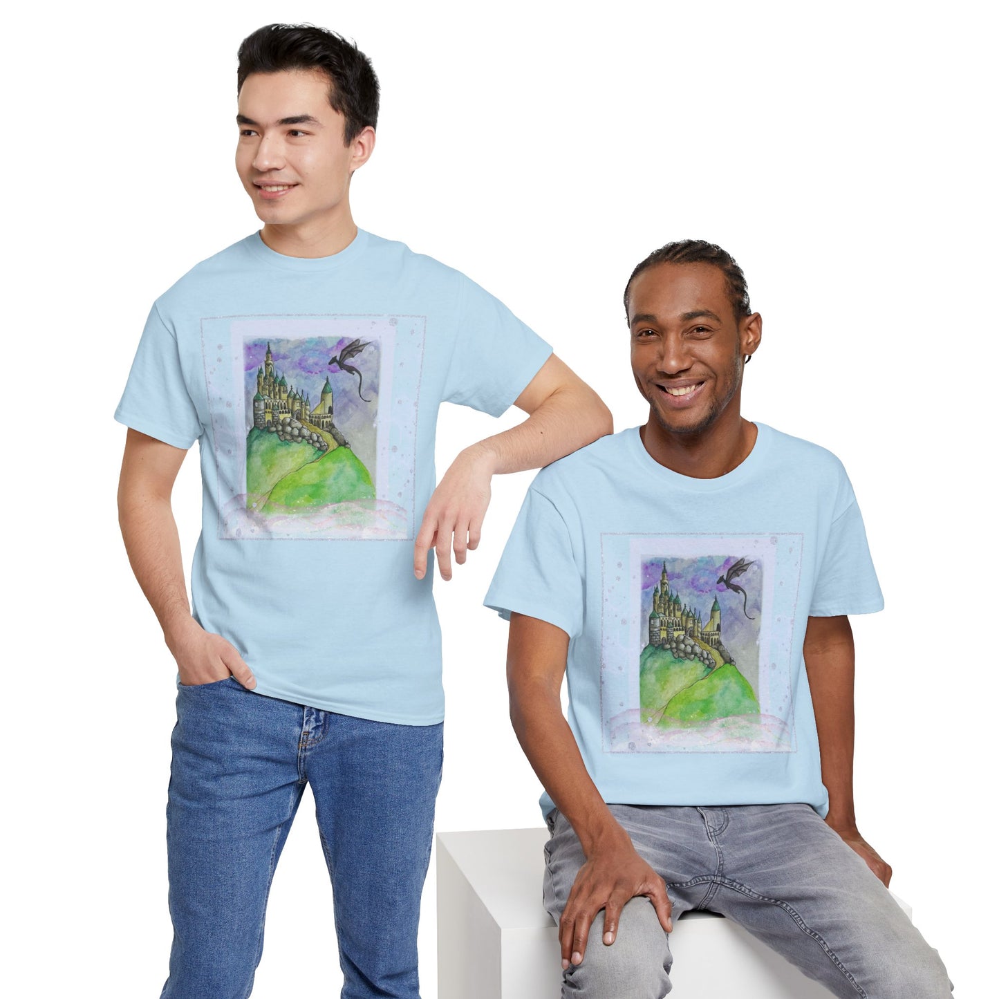 Dragon Castle Tee, Fantasy T-Shirt, Unisex Graphic Tee, Whimsical Apparel, Gift for Dreamers, Unique Artwork Shirt