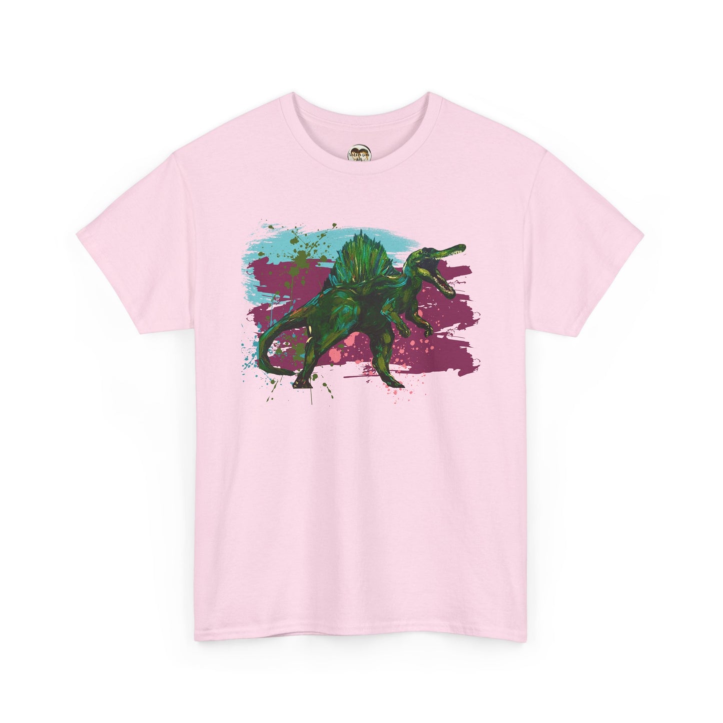 Vibrant Spinosaurus Dinosaur Wearable Art Unisex Heavy Cotton Tee, Eco-Friendly Fashion