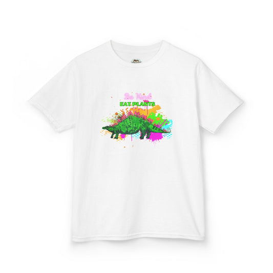 Kids Eco-Friendly Dinosaur Tee - BE KIND EAT PLANTS Fun Graphic Shirt for Boys and Girls, Perfect for Birthday and Christmas Gifts