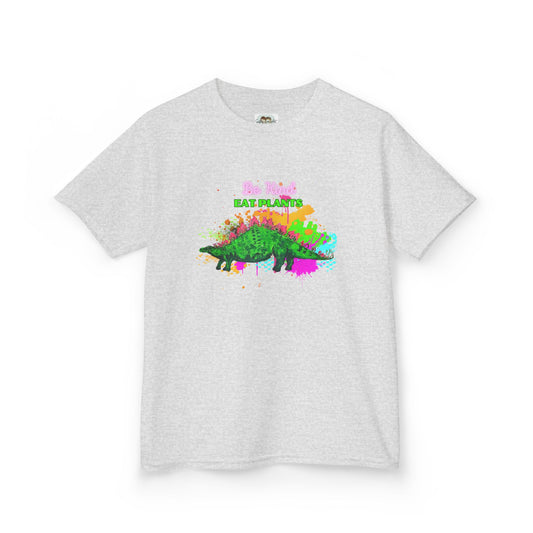 Kids Eco-Friendly Dinosaur Tee - BE KIND EAT PLANTS Fun Graphic Shirt for Boys and Girls, Perfect for Birthday and Christmas Gifts