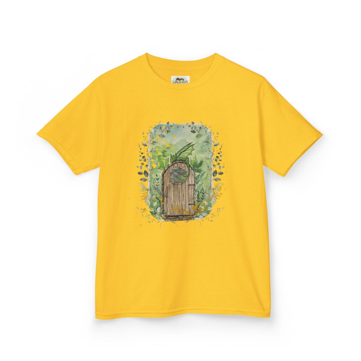 Whimsical Dragon Garden Door Kids Tee, Playful Cotton T-Shirt for Boys and Girls, Nature-Inspired Apparel, Perfect Gift for Birthdays