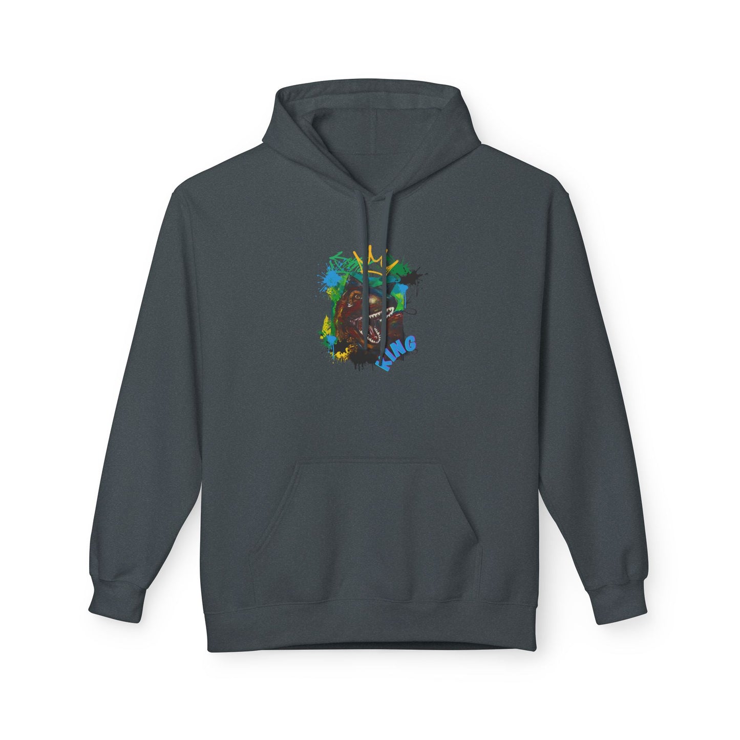 Artistic T-Rex Dino KING Fleece Hoodie, Cozy Sweatshirt, Colorful Hoodie for Art Lovers, Unisex Pullover, Great for Gifts, Casual Wear