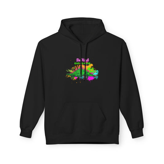 Vibrant Inspirational Steggy Dino Hoodie, Be KIND eat Plants, Colorful Fleece Sweatshirt, Casual Wear, Gift for Friends, Motivation Apparel
