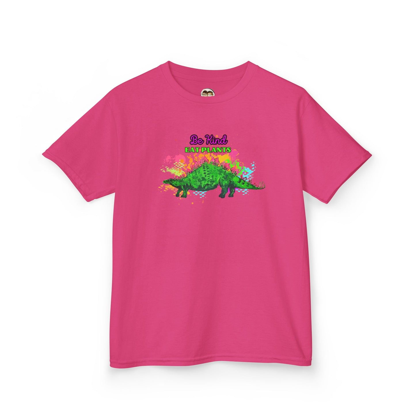 Kids Eco-Friendly Dinosaur Tee - BE KIND EAT PLANTS Fun Stegosaurus Graphic Shirt