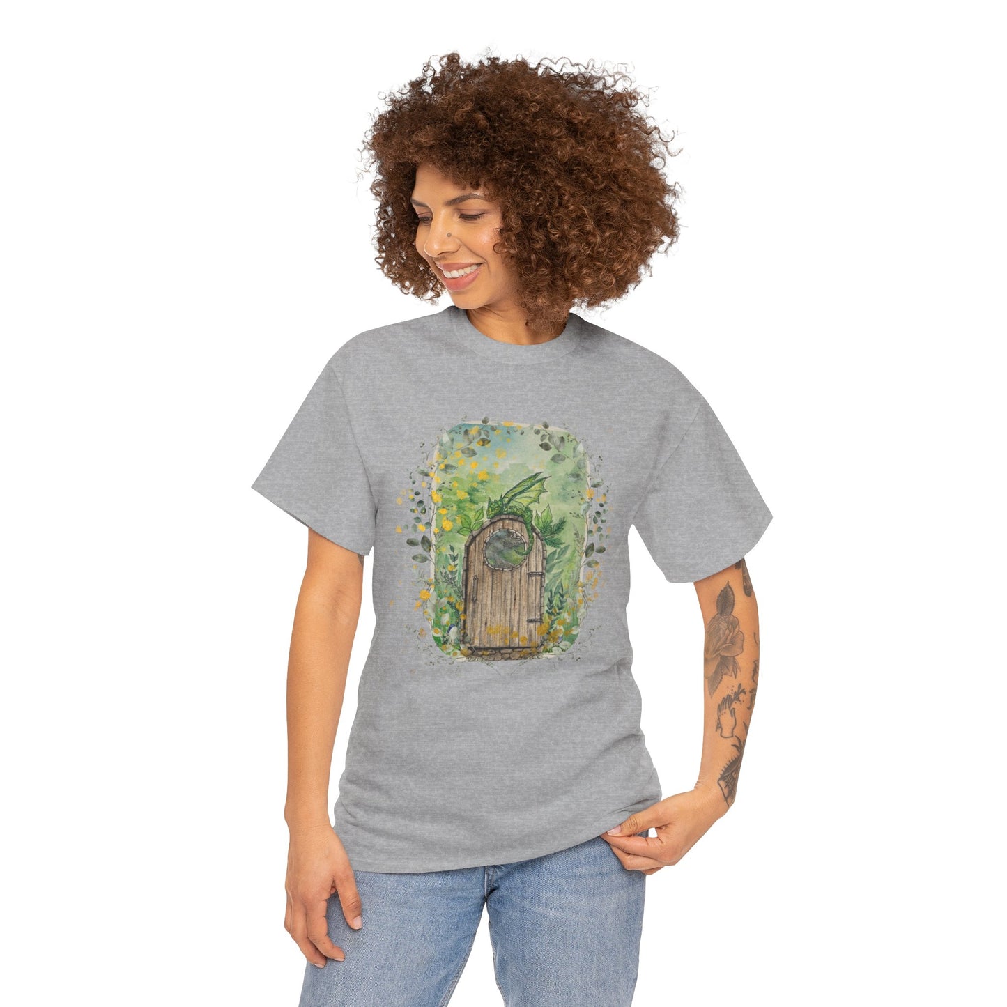 Dragon Guarding the Garden Gate Tee, Perfect Gift for Dragon Lover, Fall Style T-shirt, Fantasy Gift, Eco-Friendly Style