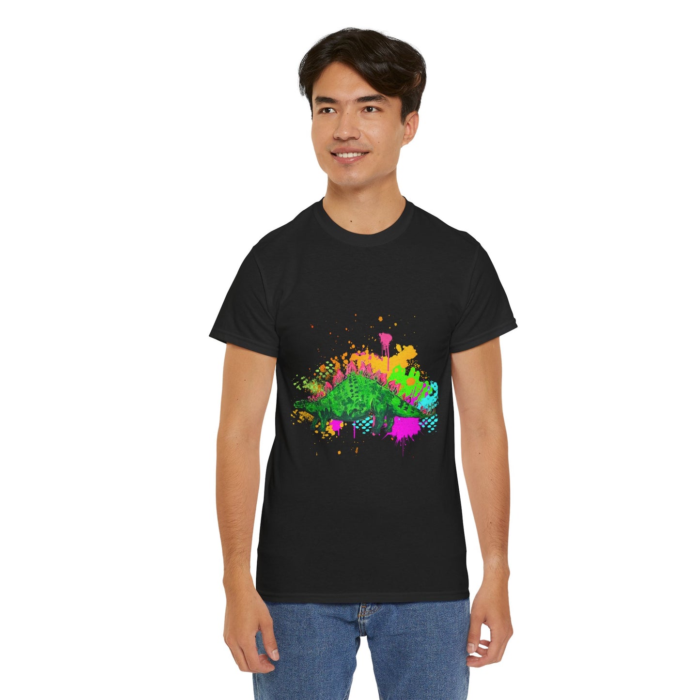 Colorful Dinosaur Unisex Heavy Cotton Tee, Fun Graphic Tee, Dino Lovers Gift, Eco-friendly Fashion, Casual Wear