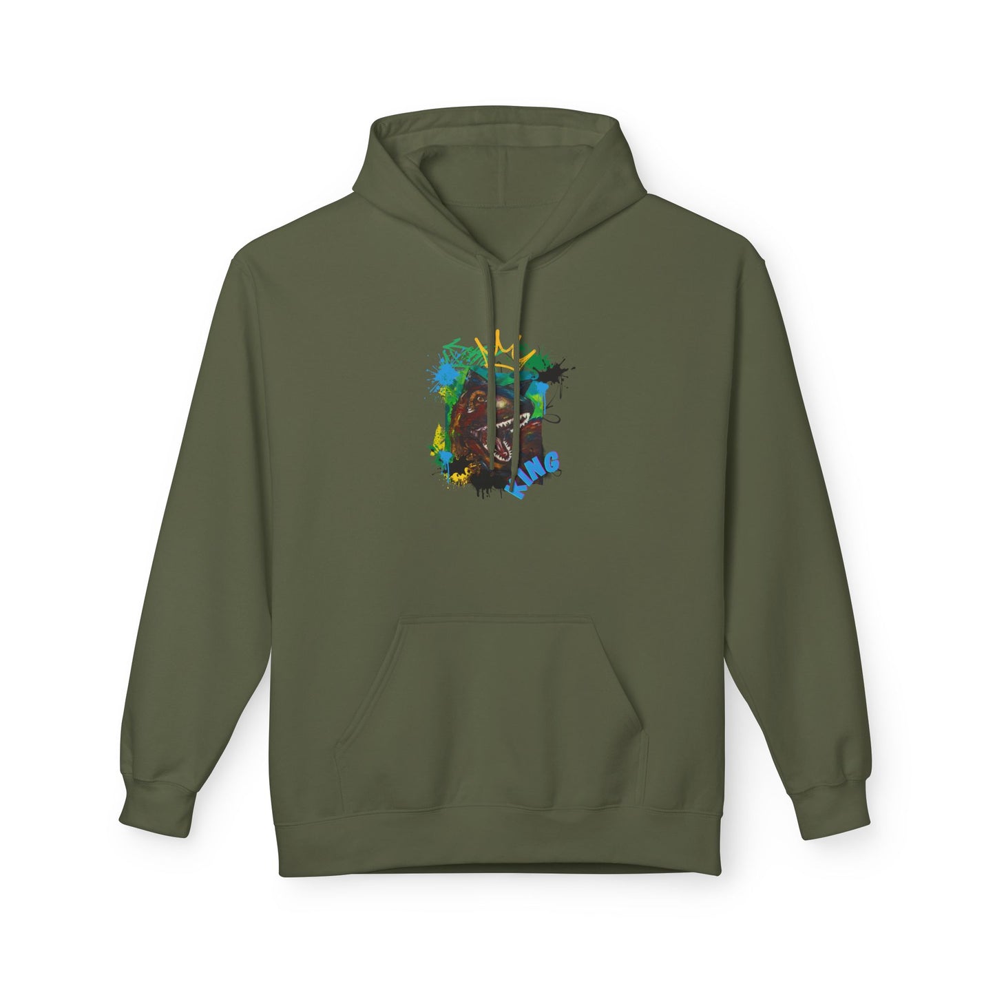 Artistic T-Rex Dino KING Fleece Hoodie, Cozy Sweatshirt, Colorful Hoodie for Art Lovers, Unisex Pullover, Great for Gifts, Casual Wear