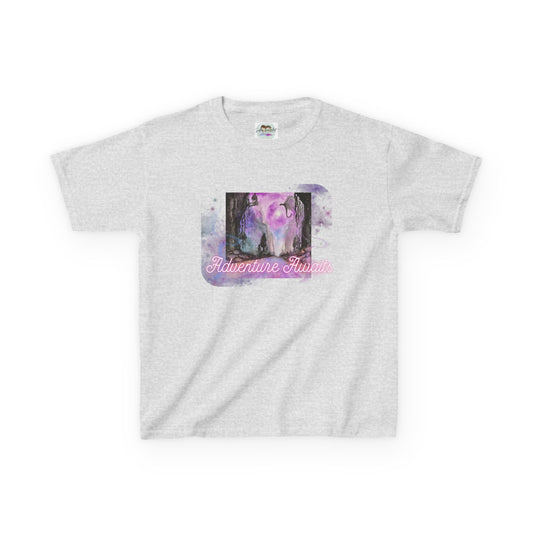 Kids Graphic Tee with Fairy Tale Adventure Vibes, Perfect for Birthday Gifts, Play Dates, Dragon and Fantasy Lovers ADVENTURE AWAITS