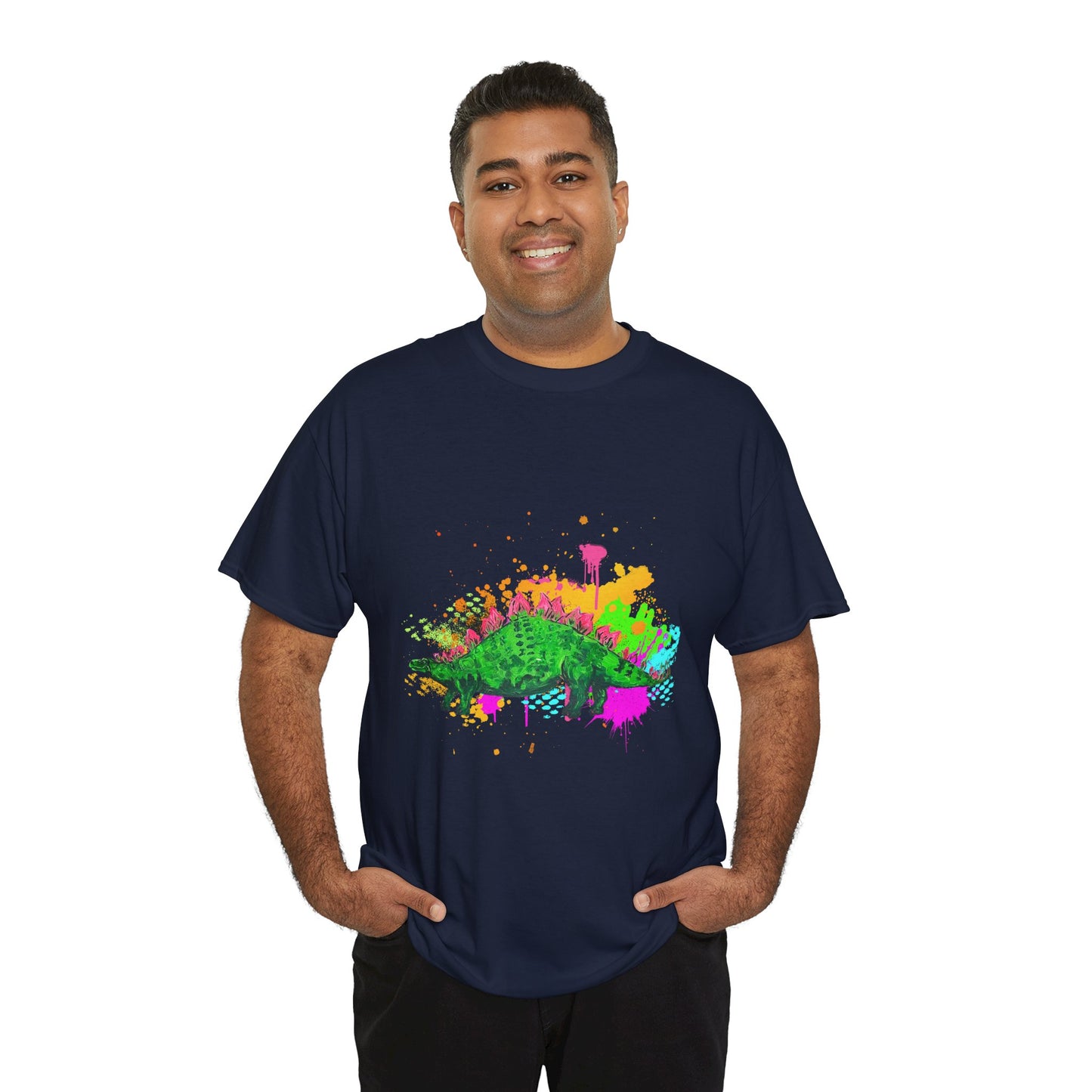 Colorful Dinosaur Unisex Heavy Cotton Tee, Fun Graphic Tee, Dino Lovers Gift, Eco-friendly Fashion, Casual Wear
