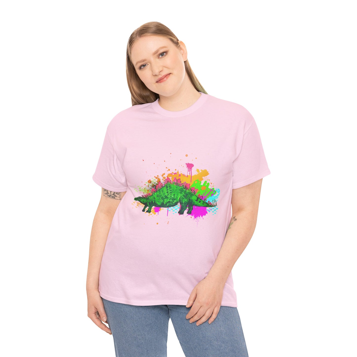 Colorful Dinosaur Unisex Heavy Cotton Tee, Fun Graphic Tee, Dino Lovers Gift, Eco-friendly Fashion, Casual Wear