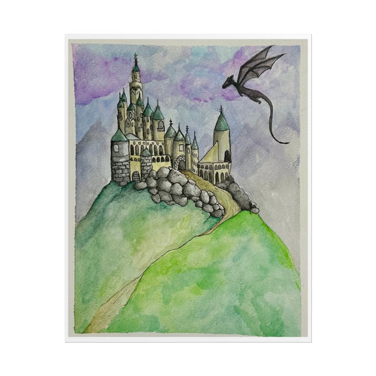 Fantasy Castle Rolled Poster, Dragon Artwork Print, Magical Wall Decor, Gift for Fantasy Lovers, Home Decor